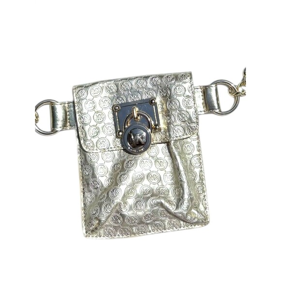 Michael Kors Metallic Mini Belt Bag Chain Logo Square Lock Snap Closure - Picture 1 of 6
